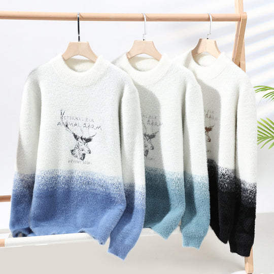 Damen Flauschiger Winterpullover mit kreativem Motiv und hohem Kragen EB