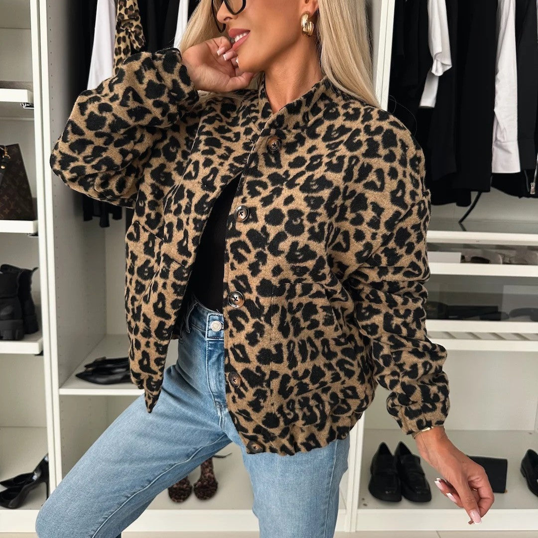 Damen kuschelige Leoprint Jacke EB