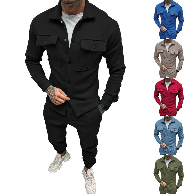 Herren sportliches Freizeit-Set mit modernem Kragen und praktischen Taschen EB