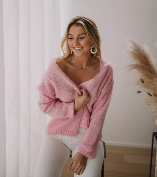 Damen lässiger Pullover mit offener Schulter und weichem Strickmuster EB