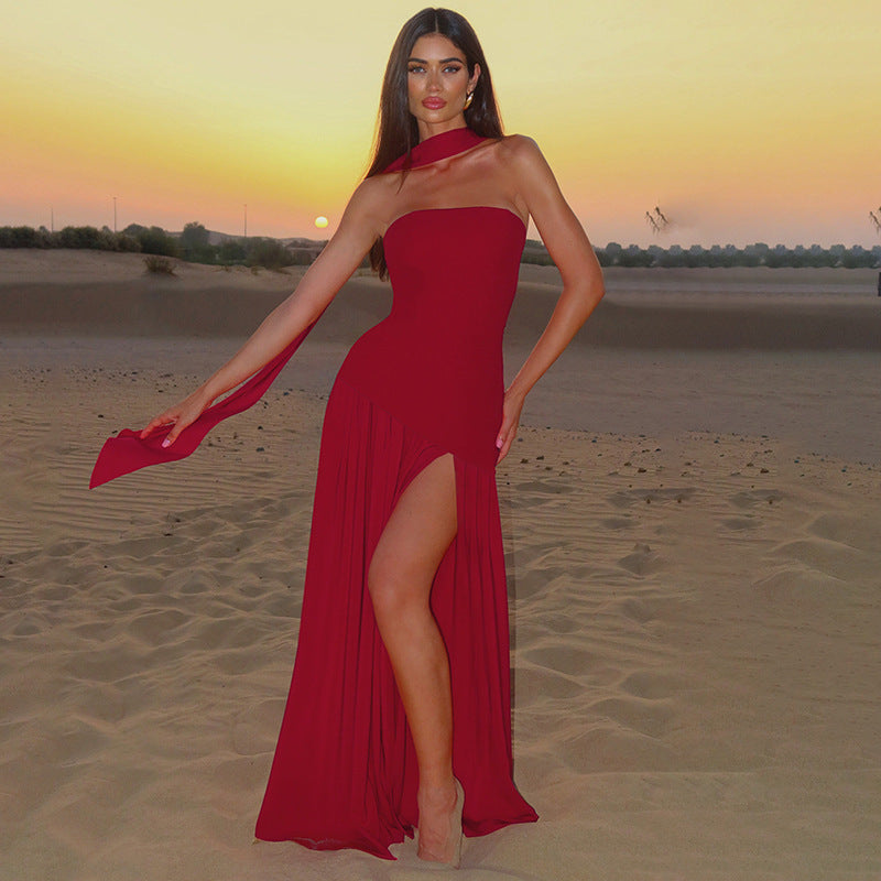 Damen Maxikleid mit raffiniertem Cut-Out-Design und asymmetrischem Saum EB