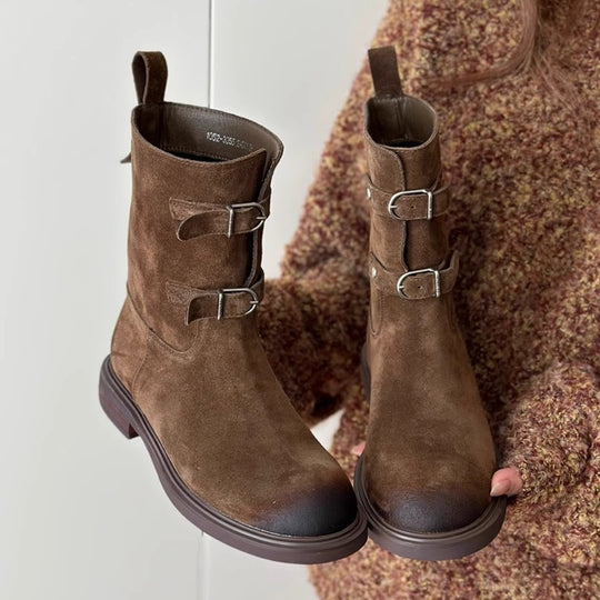 Damen Stiefeletten mit modischem Schnallenverschluss und robustem Profil EB