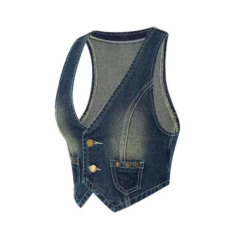 Damen Jeans-Weste mit praktischen Taschen und modischem Detail EB