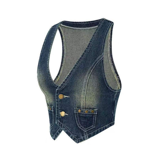 Damen Jeans-Weste mit praktischen Taschen und modischem Detail EB