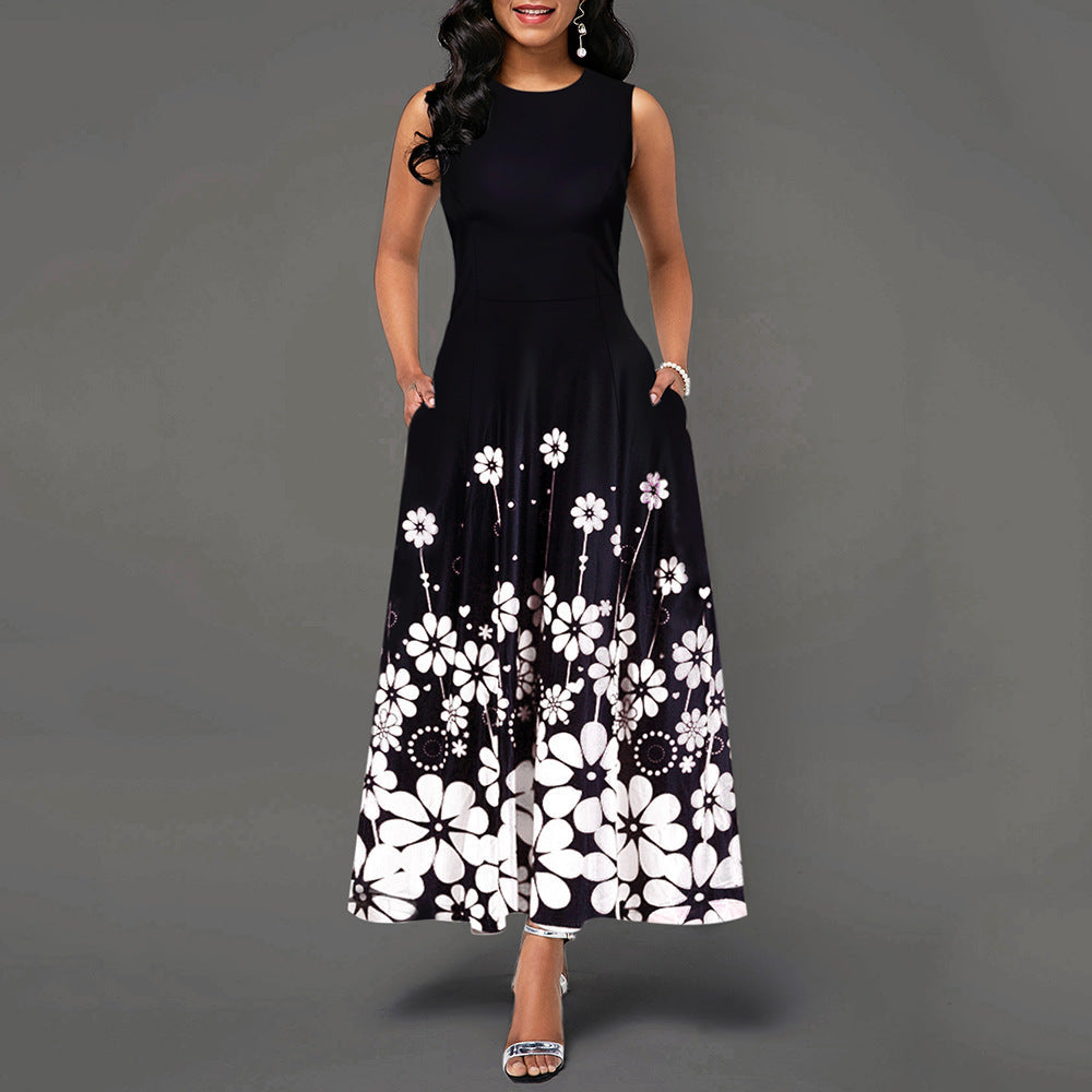 Damen Maxikleid mit Floralem Print und Praktischen Taschen EB