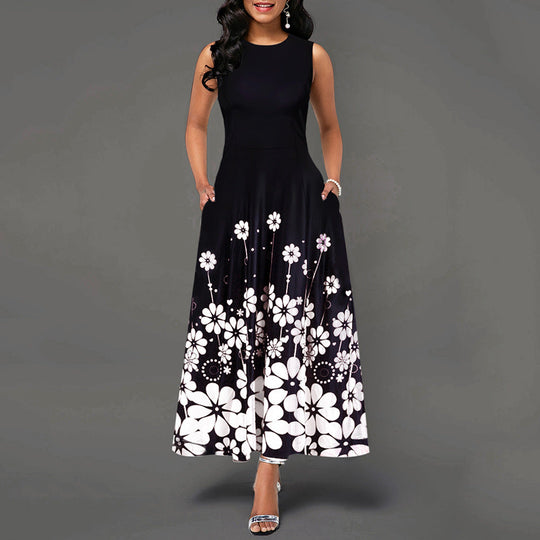 Damen Maxikleid mit Floralem Print und Praktischen Taschen EB