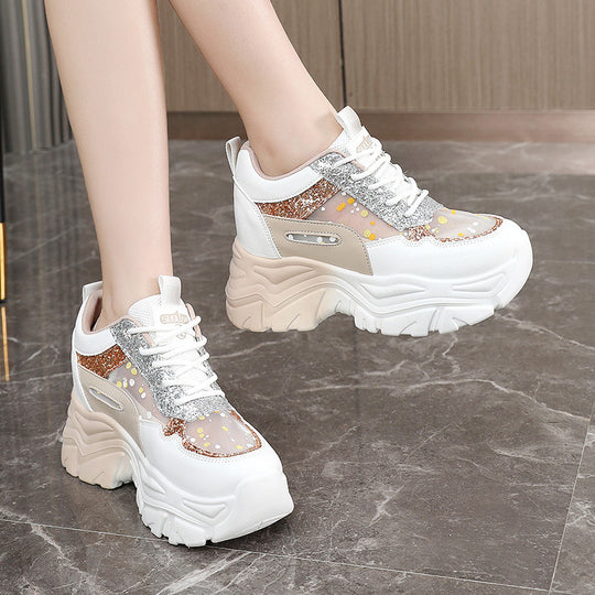 Damen Chunky Sneakers mit glitzernden Akzenten und atmungsaktiver Obermaterialstruktur EB