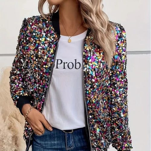 Damen Funktionsjacke mit glitzerndem Paillettendesign und bequemen Bündchen EB