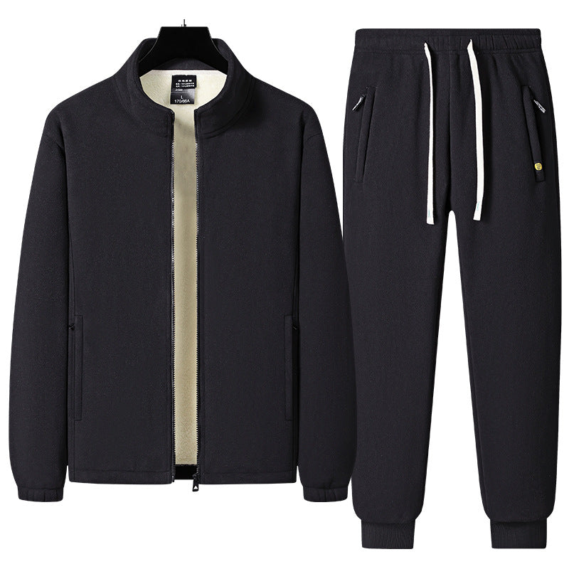 Herren dreiteiliges Fleece-Set mit wattierter Weste, Stehkragenjacke und Jogginghose EB