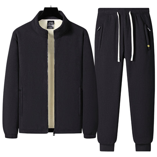 Herren dreiteiliges Fleece-Set mit wattierter Weste, Stehkragenjacke und Jogginghose EB