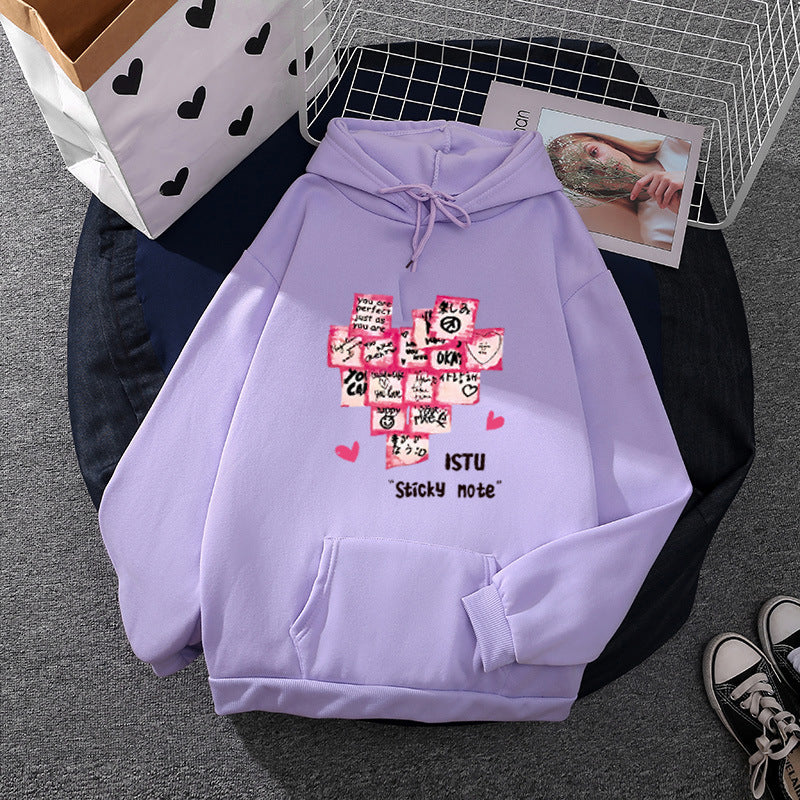 Damen nan Kapuzenpullover mit Sticky-Note Grafik, Kängurutasche und weichem Fleecefutter EB