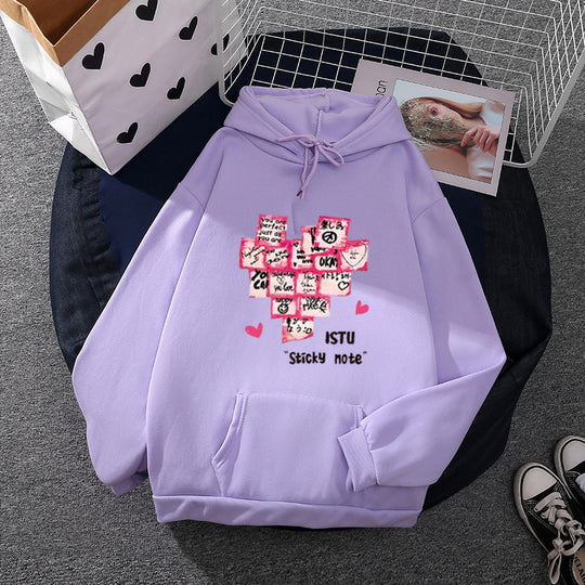 Damen nan Kapuzenpullover mit Sticky-Note Grafik, Kängurutasche und weichem Fleecefutter EB