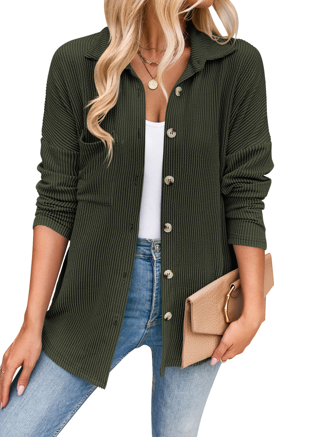 Damen lässige Strickjacke mit Knopfleiste EB