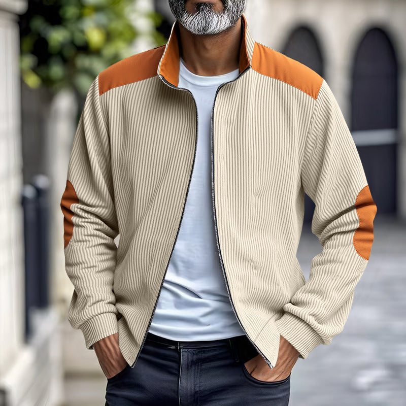 Herren Sportliche Zip-Jacke mit Rippenstruktur und Kontrastärmel EB