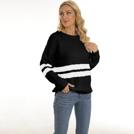 Damen lässiger Pullover mit modischem Streifenmuster EB