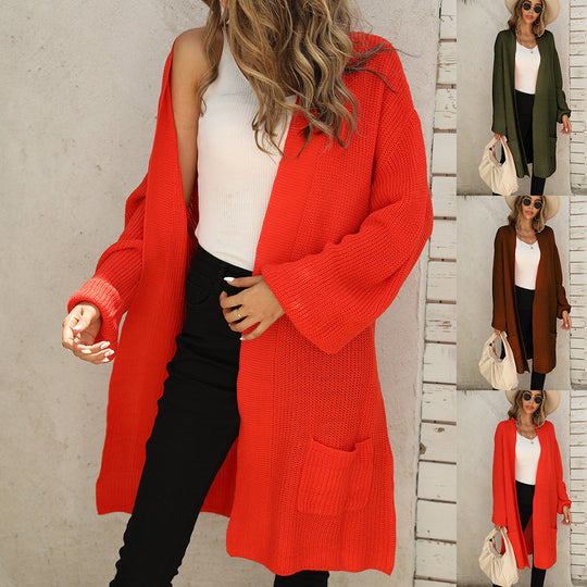 Damen lässige Strickjacke mit offener Front und großzügigen Ärmeln EB