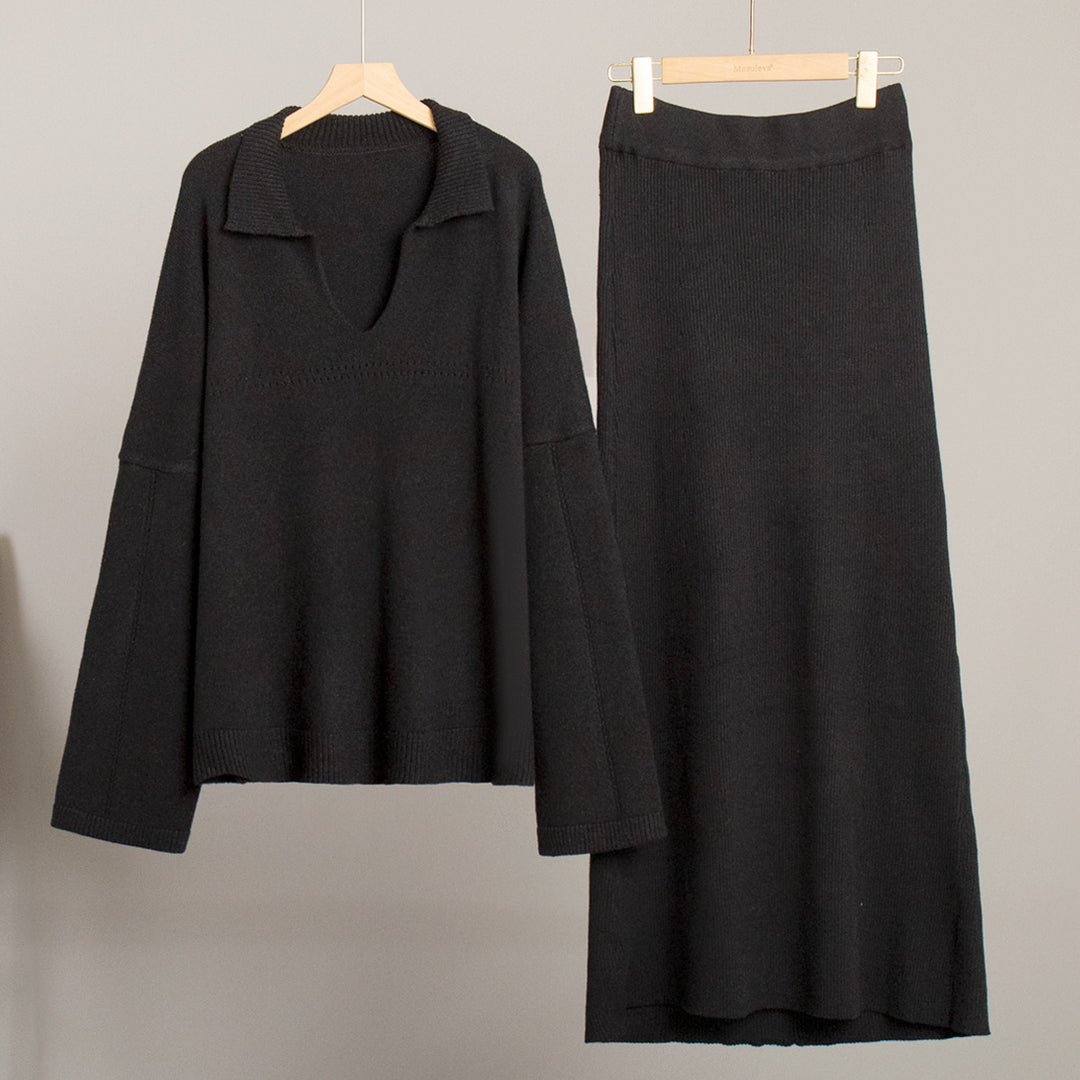 Damen Modisches Strick-Ensemble mit weitem Schnitt und tiefem V-Ausschnitt EB