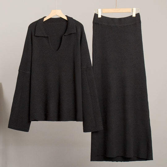 Damen Modisches Strick-Ensemble mit weitem Schnitt und tiefem V-Ausschnitt EB