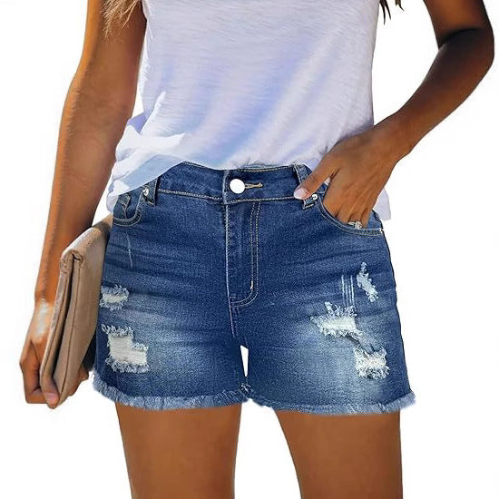 Damen Destroyed Denim-Shorts mit fransigen Säumen und lässigem Schnitt EB