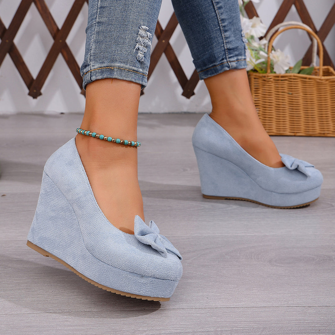 Damen Wedge-Pumps mit dekorativer Schleifen-Applikation und komfortablem Fußbett EB