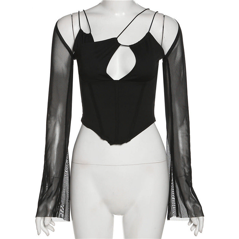 Damen Wickeloberteil mit innovativem Cut-Out und eleganten Trompetenärmeln EB