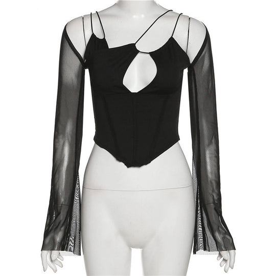 Damen Wickeloberteil mit innovativem Cut-Out und eleganten Trompetenärmeln EB