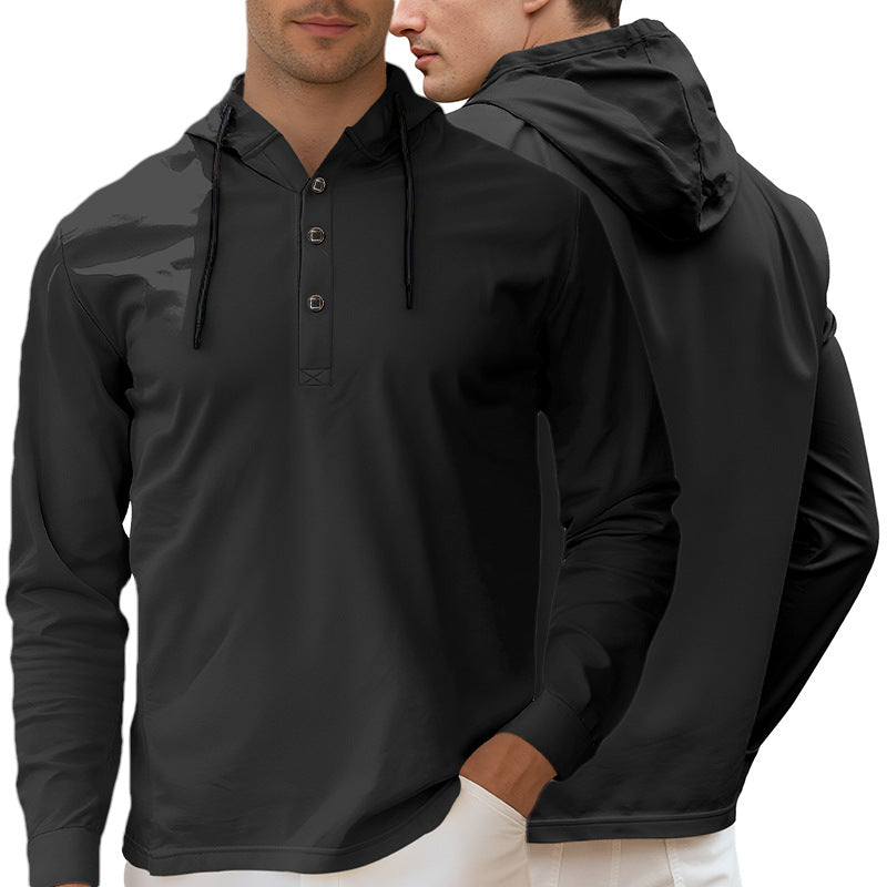 Herren nan Kapuzen-Henley Langarmshirt aus leichtem Stretchjersey mit Kordelzug EB