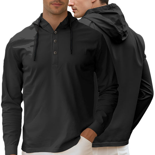 Herren nan Kapuzen-Henley Langarmshirt aus leichtem Stretchjersey mit Kordelzug EB