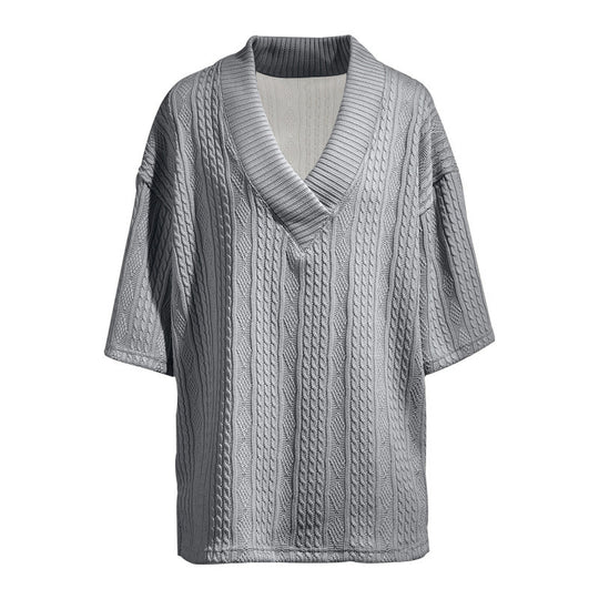Damen Oversized Kurzarm-Strickpullover mit tiefem V‑Ausschnitt und Zopfmuster EB