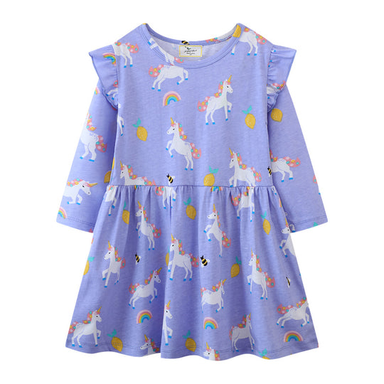 Mädchen Langarmkleid mit niedlichen Einhornmotiven EB