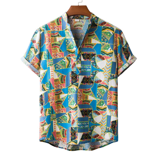 Herren Kurzarmhemd mit auffälligem Patchwork-Muster EB