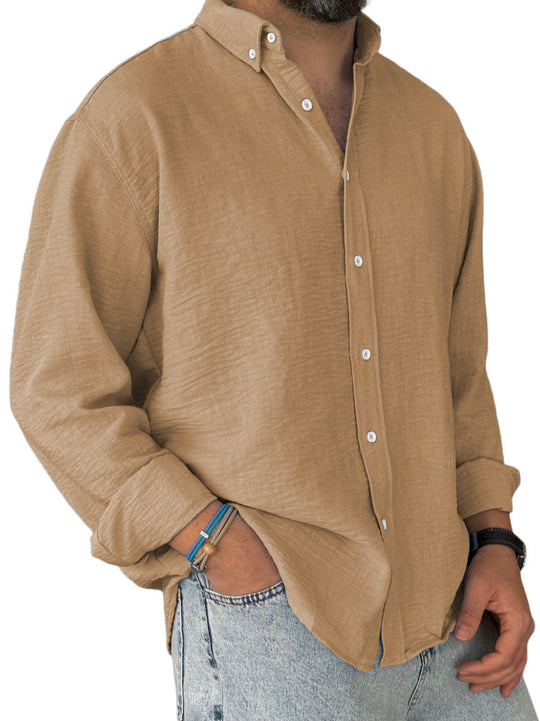 Herren nan leichtes Baumwoll-Leinen-Hemd mit Button-Down-Kragen und entspannter Relaxed-Fit EB