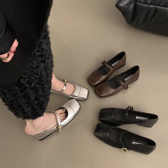 Damen elegante Mary Jane Ballerinas mit modischem Metallakzent EB