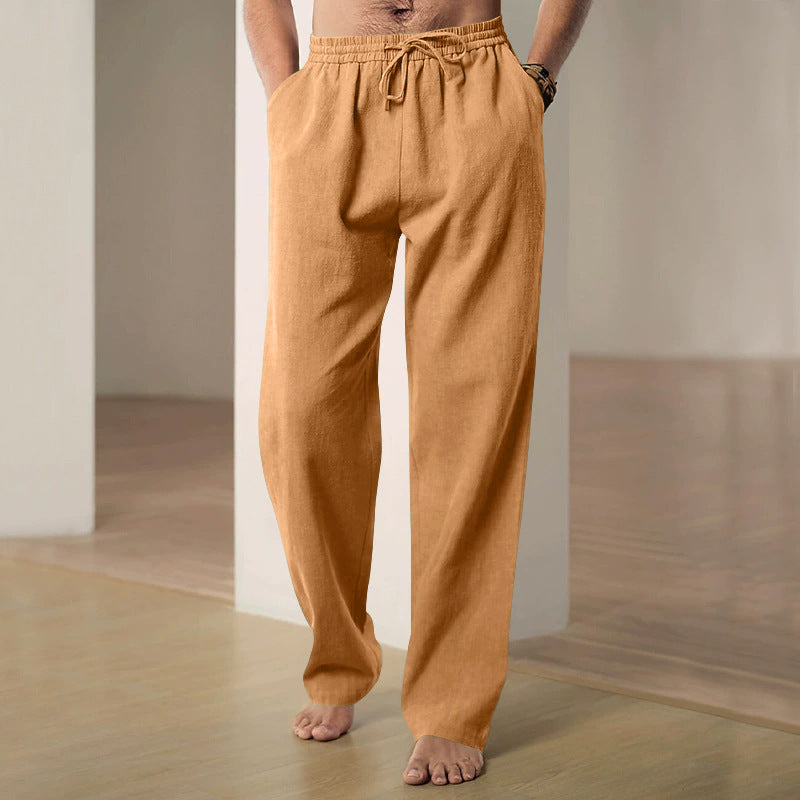 Herren nan lockere Leinen-Baumwoll-Freizeithose mit elastischem Bund und Kordelzug EB