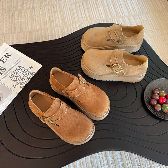 Damen Clogs mit modischem Schnallenverschluss und dickem Plateau-Heel EB