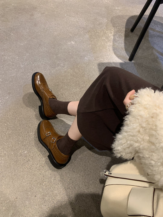 Damen elegante Schnürschuhe mit doppeltem Schnallenverschluss und perforiertem Obermaterial EB
