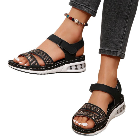 Damen Komfort-Sandalen mit modischem Riemendesign und funkelnden Strassakzenten EB