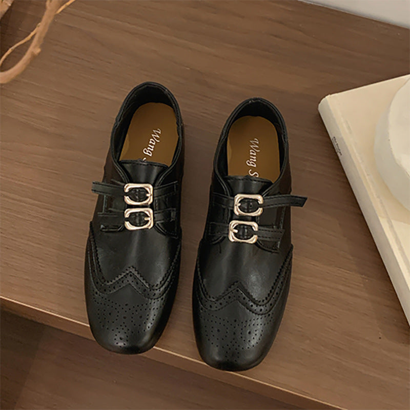 Damen Elegante und modische Schnürschuhe mit Doppelschnallen und perforiertem Obermaterial EB