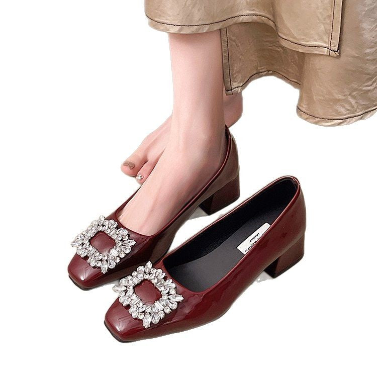 Damen elegante Blockabsatz-Pumps mit funkelnder Schmuckapplikation EB