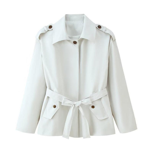 Damen elegante Trenchjacke mit taillierbarem Gürtel und modischen Knopfdetails EB