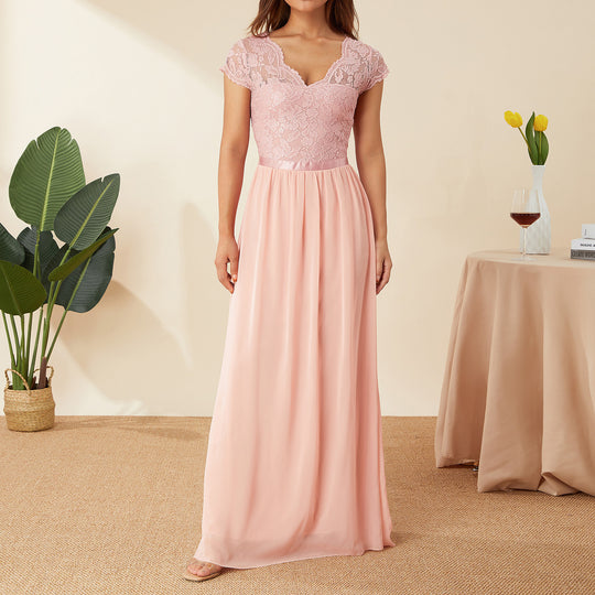 Damen Elegantes Spitzenkleid mit V-Ausschnitt EB