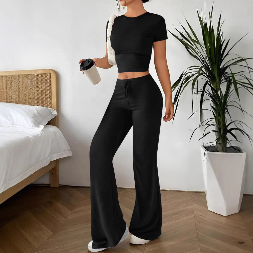 Damen lässiges Oberteil und weite Hose Set EB