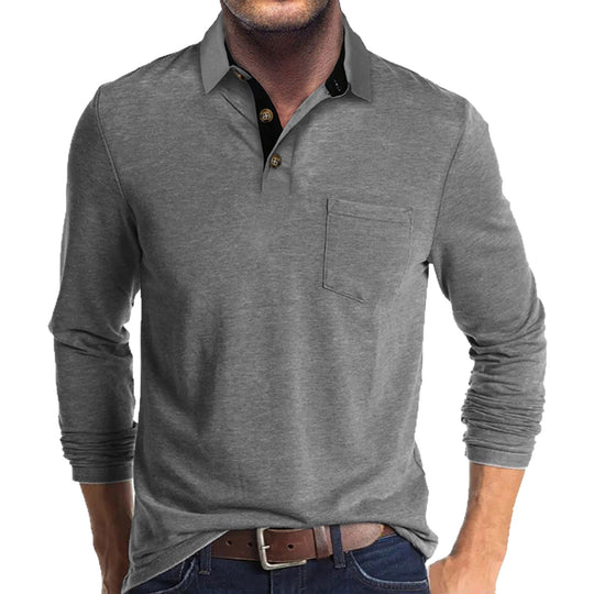 Herren elegantes Langarm Poloshirt mit modernem Kragen und leichtem Stretch EB