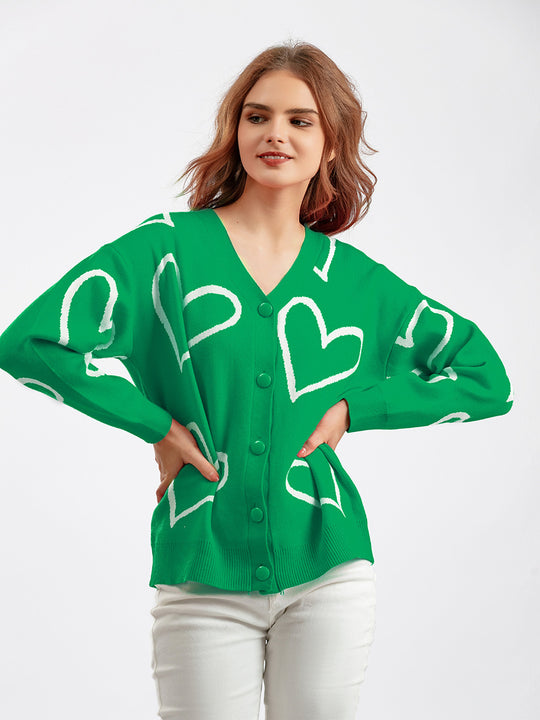 Damen Strickjacke mit Herzmotiv und lockerem Schnitt EB