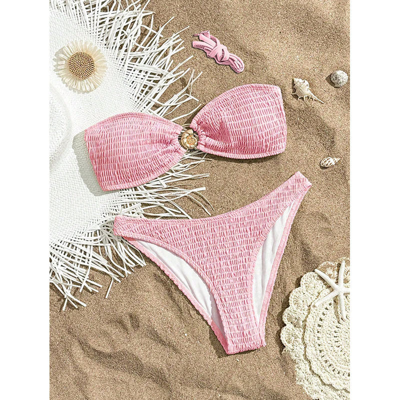 Damen Bandeau-Bikini mit strukturierter Oberfläche und charmanten Akzenten EB