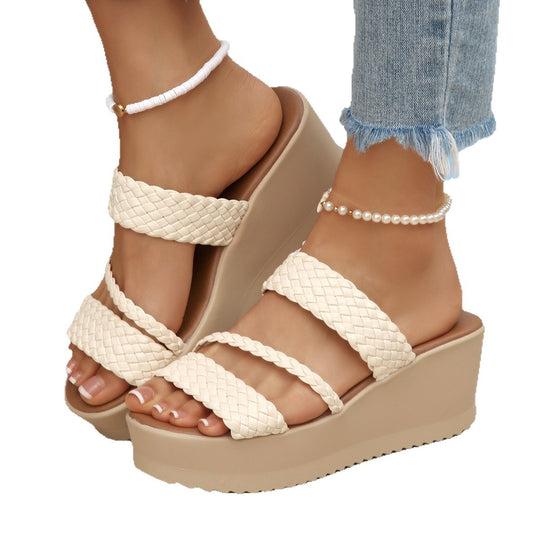 Damen hohe Sandalen mit geflochtenem Riemendesign EB