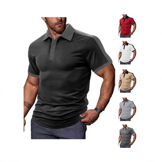Herren nan figurnahes Kontrast-Poloshirt mit Schulterpasse und Hemdkragen EB