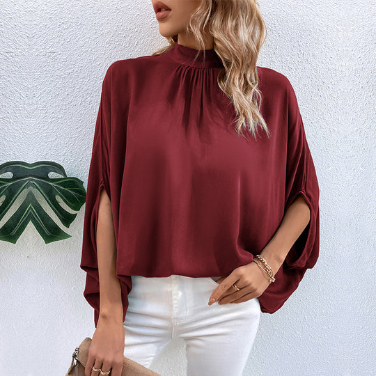 Damen Chiffon-Tunika mit Stehkragen und weit geschnittenen Ärmeln EB