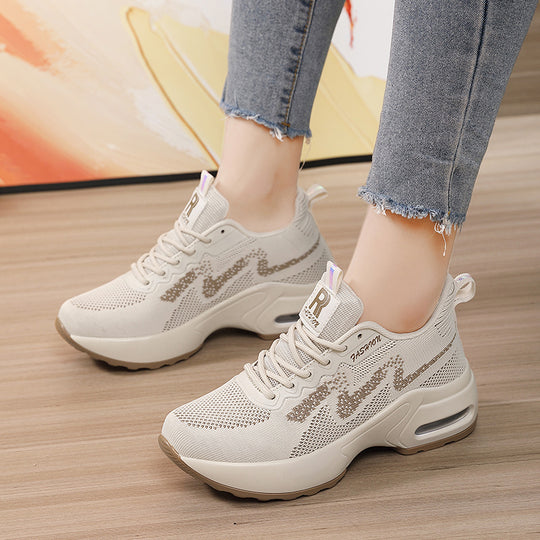 Damen nan modischer Strick-Fitness-Sneaker mit ergonomischer Rocker-Sohle und integrierter Dämpfungskammer EB