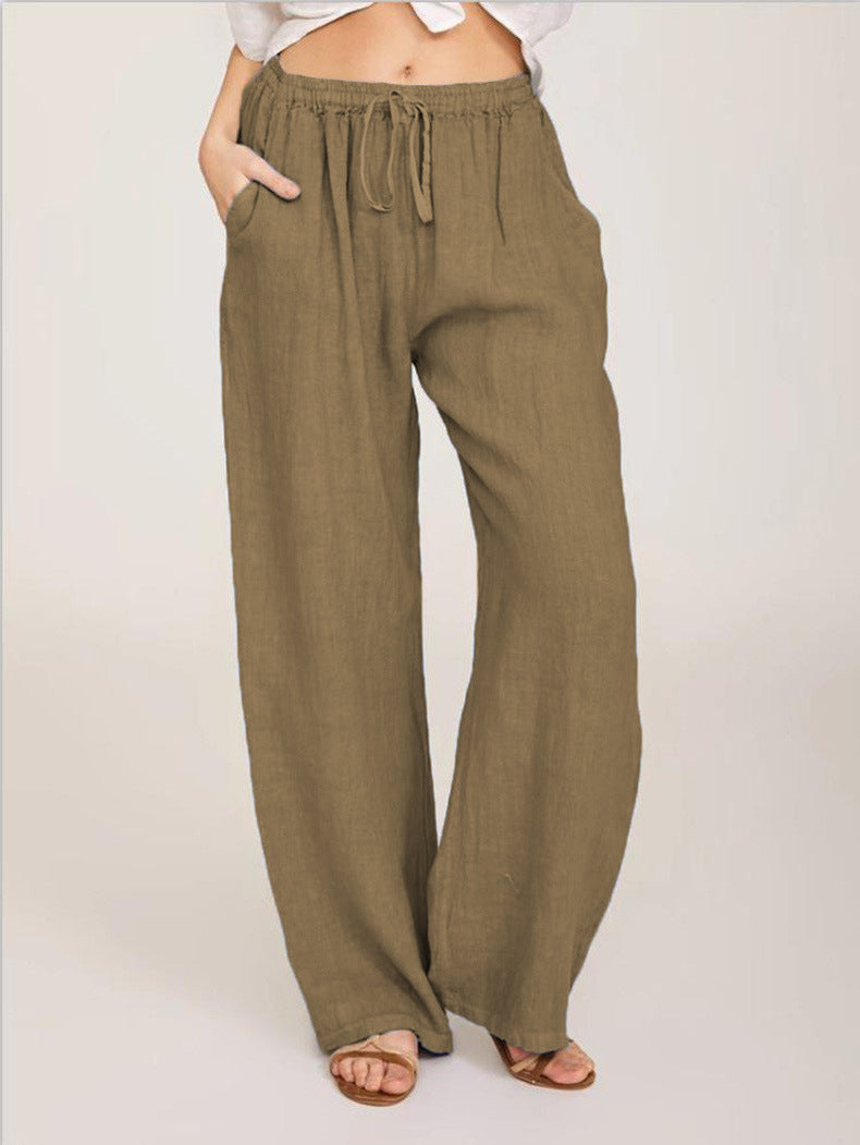 Damen nan luftige Palazzo-Hose mit Tunnelzugbund, elastischem Taillenabschluss und seitlichen Eingrifftaschen EB